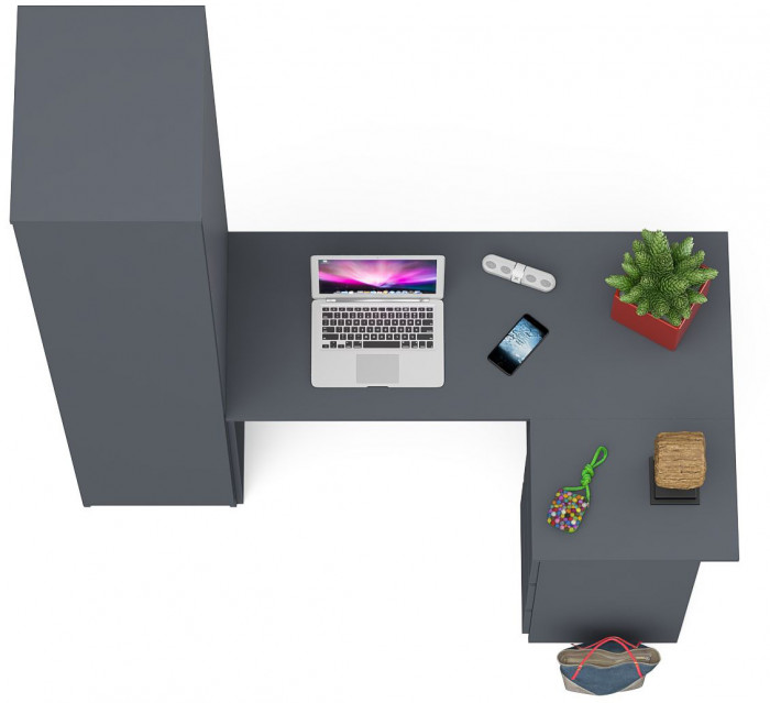 Мори Стол компьютерный МС-16 правый + Пенал МШ400.1, цвет графит, ШхГхВ 164,8х84,9х209,6 см., выдвижные ящики справа, НЕ универсальная сборка