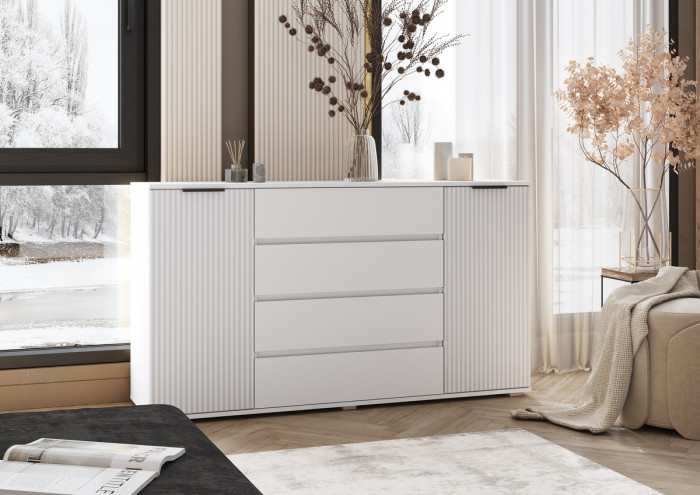 Марвэл Комод 2 двери 4 ящика ш.1600, Белый/Браш белый