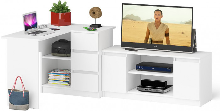 Мори компьютерный стол МС-16 правый + Тумба МТВ1200.1, белый