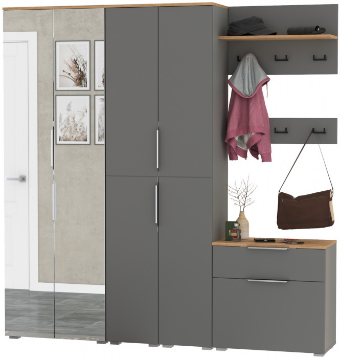 Октава Прихожая 31, серый графит/дуб крафт золотой/фасады МДФ серый графит