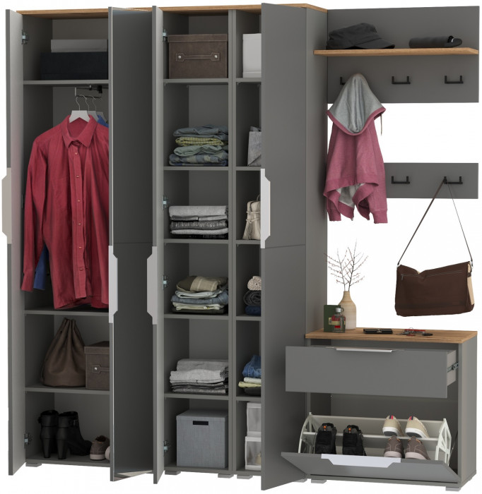 Октава Прихожая 31, серый графит/дуб крафт золотой/фасады МДФ серый графит