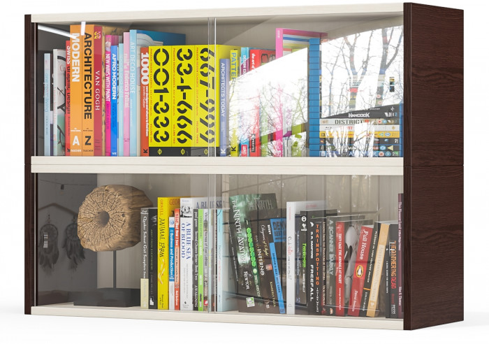 Две полки книжных С-МД-КН01, цвет венге/дуб, ШхГхВ размер каждой полки в отдельности: 83х25х30 см., стеклянные дверцы