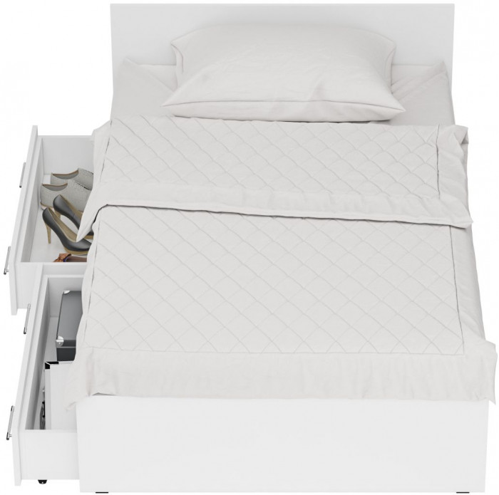 Стандарт Кровать с ящиками 1200, цвет белый, ШхГхВ 123,5х203,5х70 см., сп.м. 1200х2000 мм., без матраса, основание есть