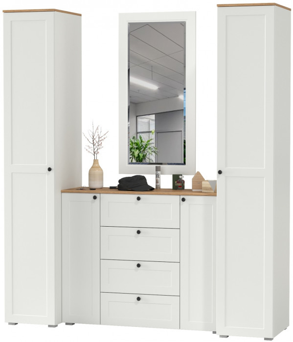 Остин Прихожая 32, белый шагрень/дуб крафт золотой