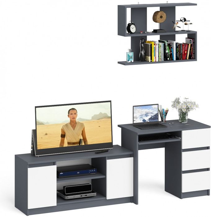 Мори Стол компьютерный МС-6 правый + Тумба МТВ1200.1 + Полка 900, цвет графит/белый, ШхГхВ 210,4х50х209,6 см., НЕ универсальная сборка