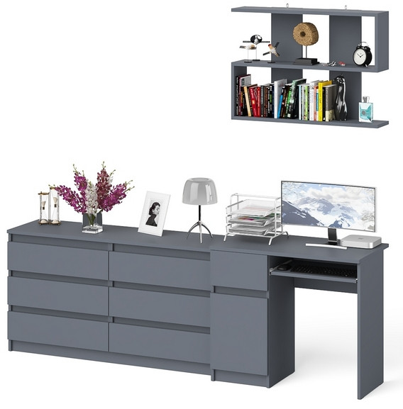 Мори компьютерный стол МС-1 левый + Комод МК1380.6 + Полка 900, графит