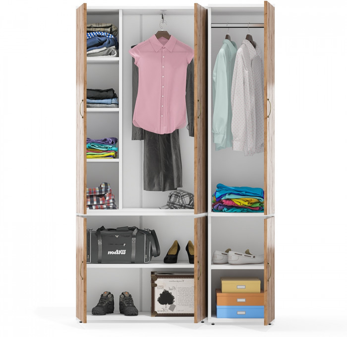 Лидер-8 Модуль Пенал МД 23Б + Шкаф МД 20Б, цвет белый шагрень/крафт золото, ШхГхВ 120х50х190 см., НЕ универсальная сборка