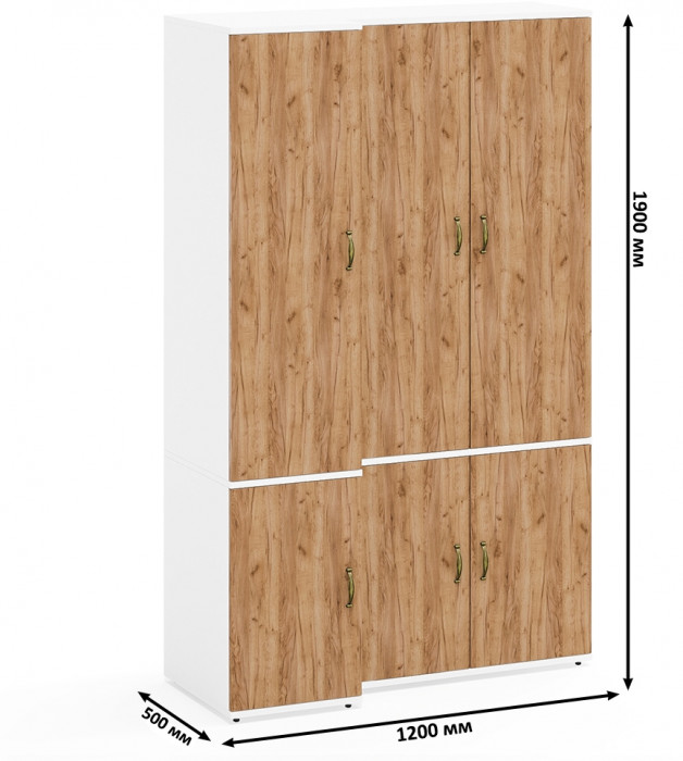 Лидер-8 Модуль Пенал МД 23Б + Шкаф МД 20Б, цвет белый шагрень/крафт золото, ШхГхВ 120х50х190 см., НЕ универсальная сборка