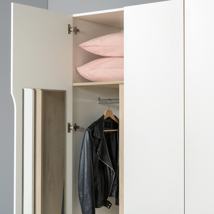 Муссон 13.198 Шкаф двухстворчатый + 13.198 Шкаф двухстворчатый, цвет белый/дуб эндгрейн элегантный, ШхГхВ 174,8х52,2х229,8 см., НЕ универс. сборка