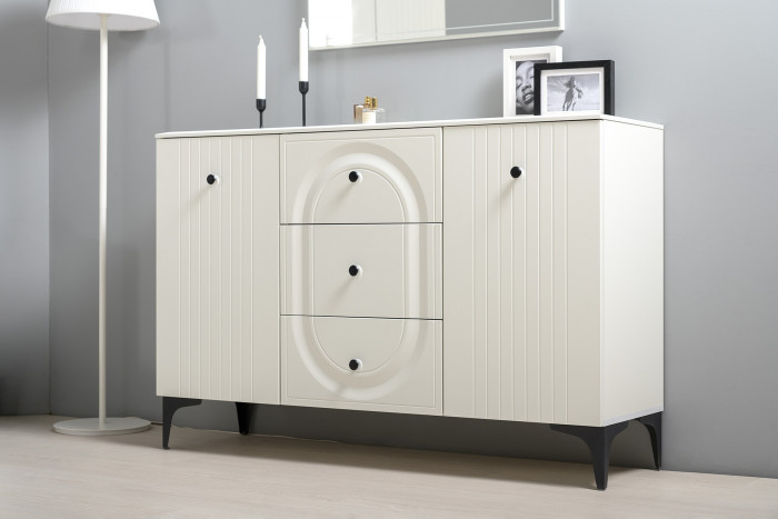 Валенсия Гостиная № 098, цвет ЛДСП белый шагрень/МДФ белый шагрень, ШхГхВ 272,3х38,4х225,2 см., ниша для ТВ 133х38х100 см., универсальная сборка