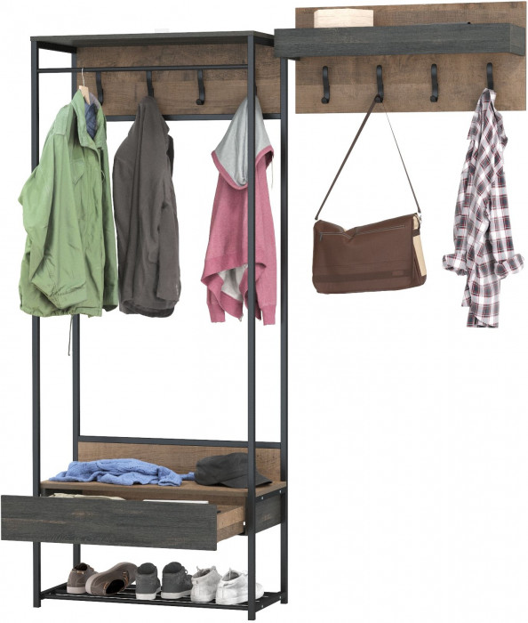 Трувор 15.120 Прихожая + 15.04 Вешалка, цвет дуб гранж песочный/интра, ШхГхВ 160х36,6х194,2 см., универсальная сборка