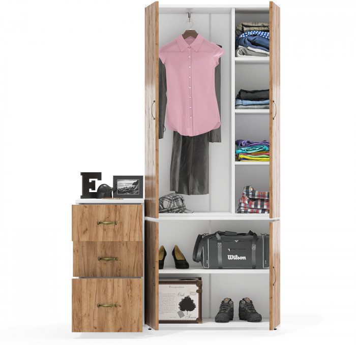 Лидер-8 Шкаф МД 20Б + Тумба МД 3.16, цвет белый шагрень/крафт золото, ШхГхВ 120х50х190 см., НЕ универсальная сборка