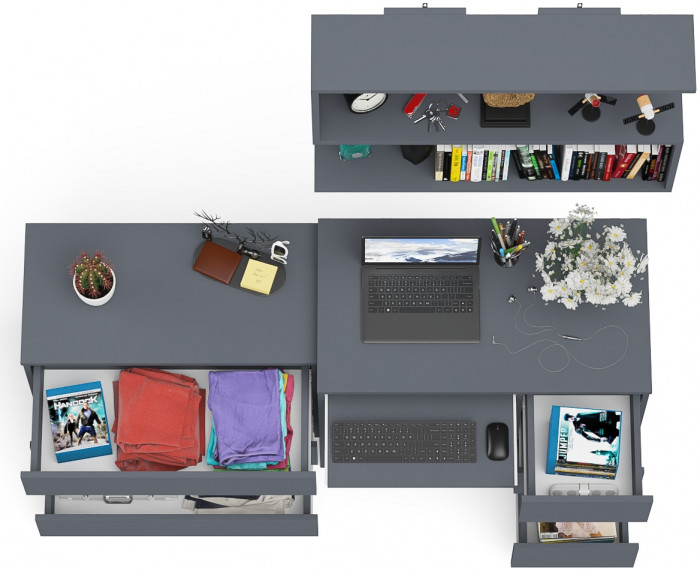 Мори компьютерный стол МС-6 правый + Комод МК800.1 + Полка 900, графит