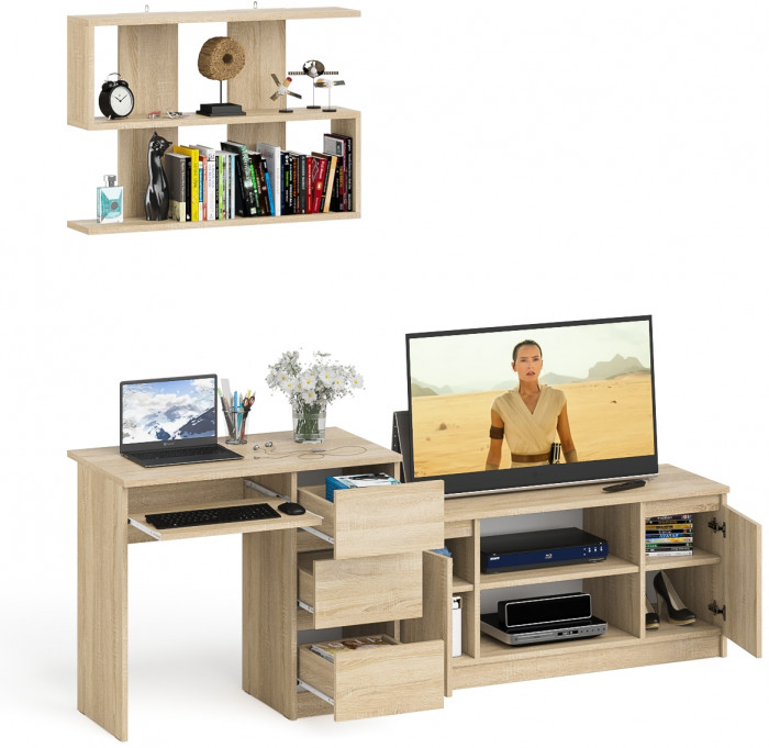 Мори Стол компьютерный МС-6 правый + Тумба МТВ1200.1 + Полка 900, цвет дуб сонома, ШхГхВ 210,4х50х209,6 см., НЕ универсальная сборка