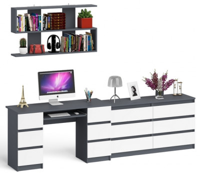 Мори компьютерный стол МС-2 + Комод МК1380.6 + Полка 1200, графит/белый