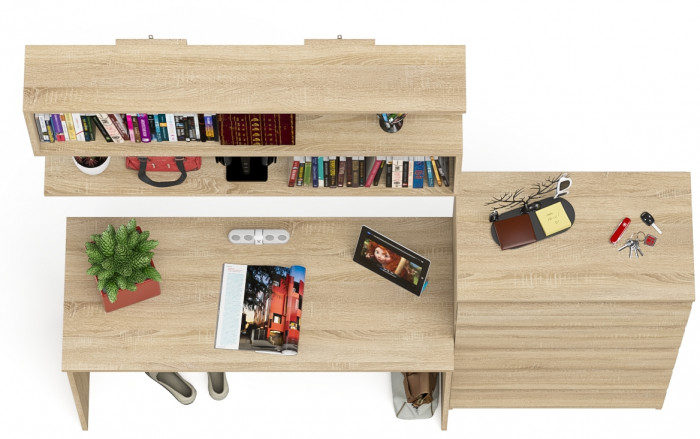 Мори письменный стол МСП1200.1 + Комод МК700.5 + Полка 1200, дуб сонома