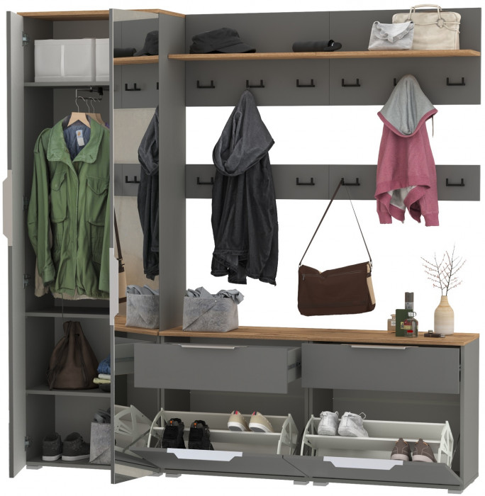 Октава Прихожая 32, серый графит/дуб крафт золотой/фасады МДФ серый графит