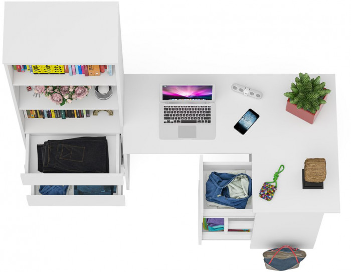 Мори Стол компьютерный МС-16 правый + Стеллаж МСТ600.3, цвет белый, ШхГхВ 184,8х84,9х179,6 см., выдвижные ящики справа, НЕ универсальная сборка