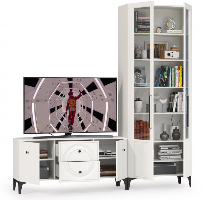 Валенсия Гостиная № 057, ЛДСП белый шагрень/МДФ белый шагрень