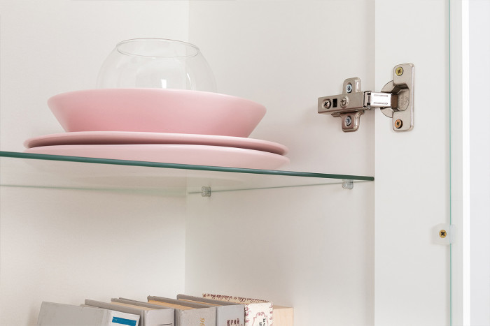 Валенсия Гостиная № 099, цвет ЛДСП белый шагрень/МДФ белый шагрень, ШхГхВ 272,3х38,4х225,2 см., ниша для ТВ 133х38х90 см., универсальная сборка