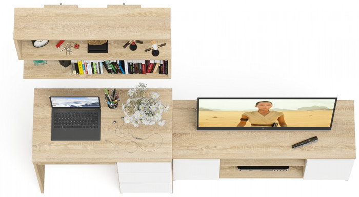 Мори Стол компьютерный МС-6 правый + Тумба МТВ1200.1 + Полка 900, цвет дуб сонома/белый, ШхГхВ 210,4х50х209,6 см., НЕ универсальная сборка