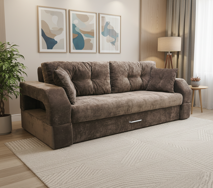 Диван-еврокнижка Манчестер 160х200, с подсветкой 06, велюр коричневый