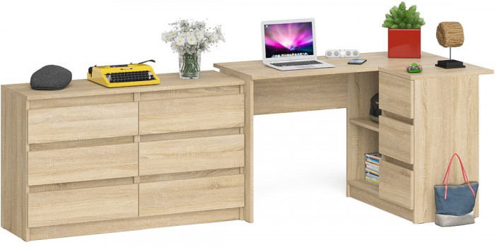 Мори компьютерный стол МС-16 правый + Комод МК1200.6, дуб сонома