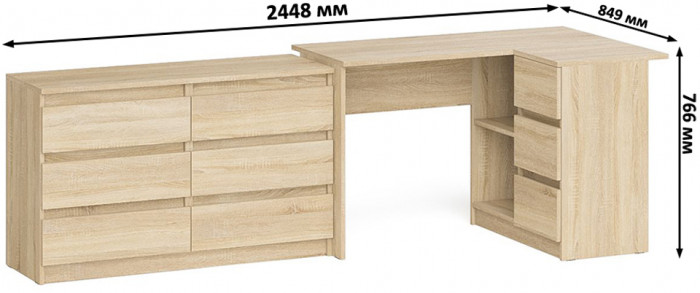 Мори компьютерный стол МС-16 правый + Комод МК1200.6, дуб сонома