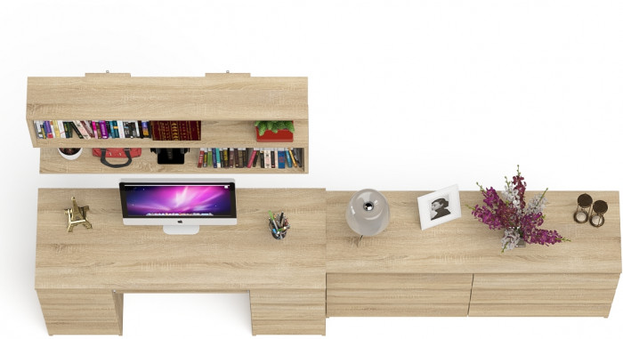 Мори компьютерный стол МС-2 + Комод МК1380.6 + Полка 1200, дуб сонома