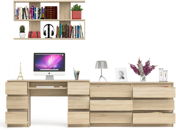 Мори компьютерный стол МС-2 + Комод МК1380.6 + Полка 1200, дуб сонома
