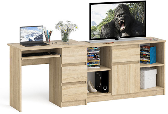 Мори компьютерный стол МС-6 правый + Тумба МТВ1204.1, дуб сонома