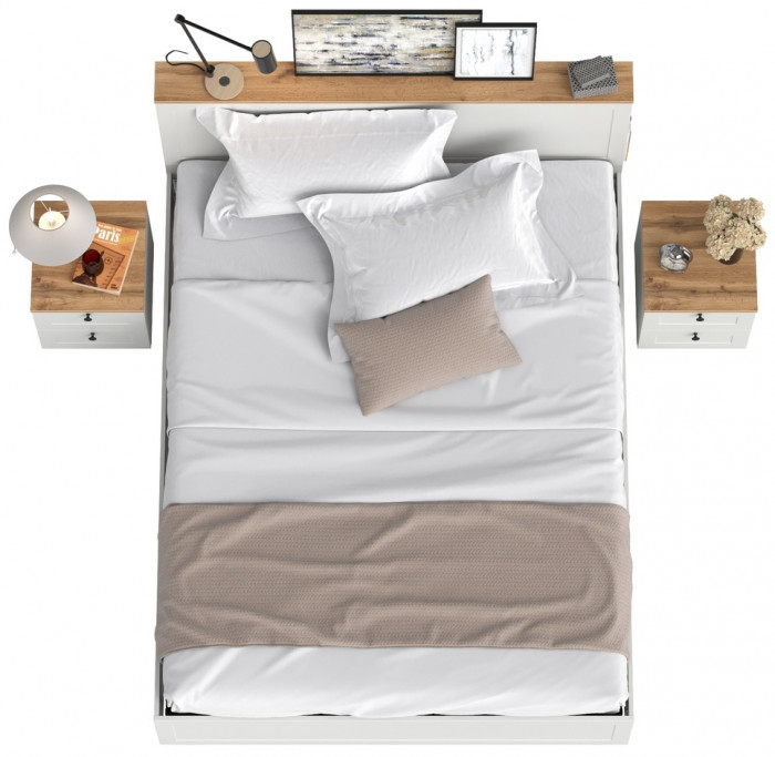 Остин 11.53 Кровать + ортопед + 16.152 Тумба 2 шт., белый шагрень/дуб крафт золотой