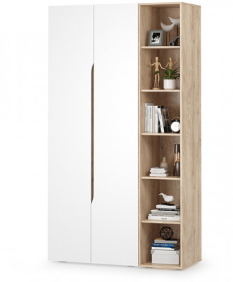 Муссон 13.198 Шкаф двухстворчатый + 13.349 Стеллаж, цвет белый/дуб эндгрейн элегантный, ШхГхВ 127,6х52,3х229,8 см., НЕ универсальная сборка