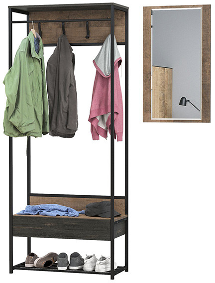 Трувор 15.120 Прихожая + 15.30 Зеркало, цвет дуб гранж песочный/интра, ШхГхВ 130х36,6х194,2 см., универсальная сборка