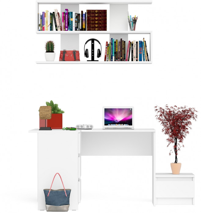 Мори Стол компьютерный МС-16 левый + Тумба ТМП400.1 + Полка 1200, цвет белый, ШхГхВ 164,8х84,9х209,6 см., НЕ универсальная сборка