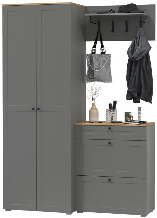 Остин Прихожая 17, цвет серый графит/дуб крафт золотой, ШхГхВ 160х54,3х229,6 см., универсальная сборка