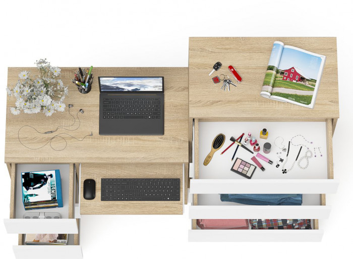 Мори компьютерный стол МС-6 левый + Комод МК700.5, дуб сонома/белый