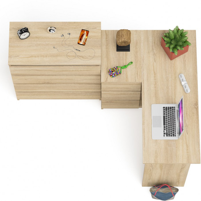 Мори Стол компьютерный МС-16 левый + Комод МК800.4, цвет дуб сонома, ШхГхВ 204,8х84,9х94 см., выдвижные ящики слева, НЕ универсальная сборка
