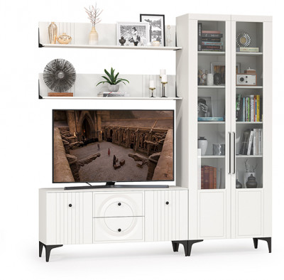 Валенсия Гостиная № 059, ЛДСП белый шагрень/МДФ белый шагрень