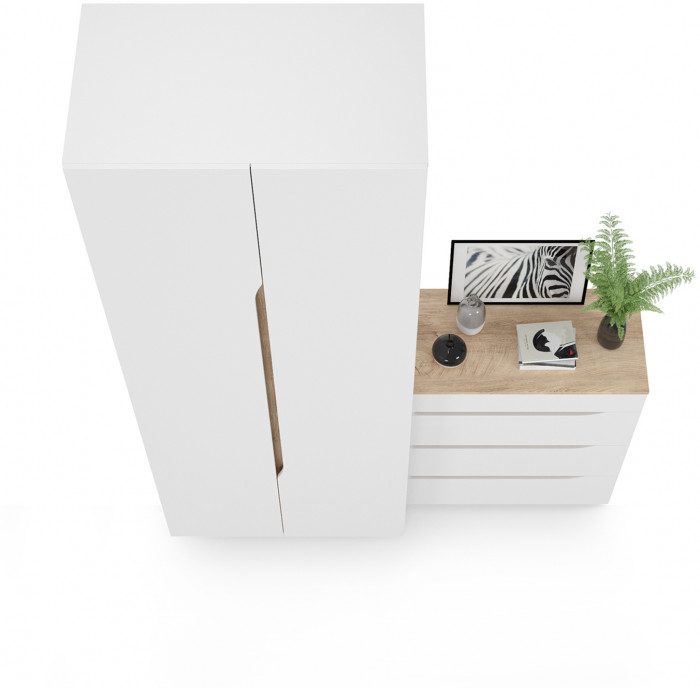 Муссон 13.198 Шкаф двухстворчатый + 13.97 Комод, цвет белый/дуб эндгрейн элегантный, ШхГхВ 164,6х52,3х229,8 см., НЕ универсальная сборка