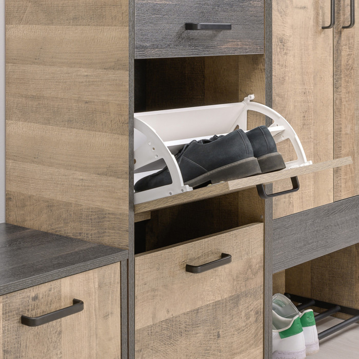 Трувор Прихожая 218, цвет дуб гранж песочный/интра, ШхГхВ 189х36,9х194,2 см., универсальная сборка