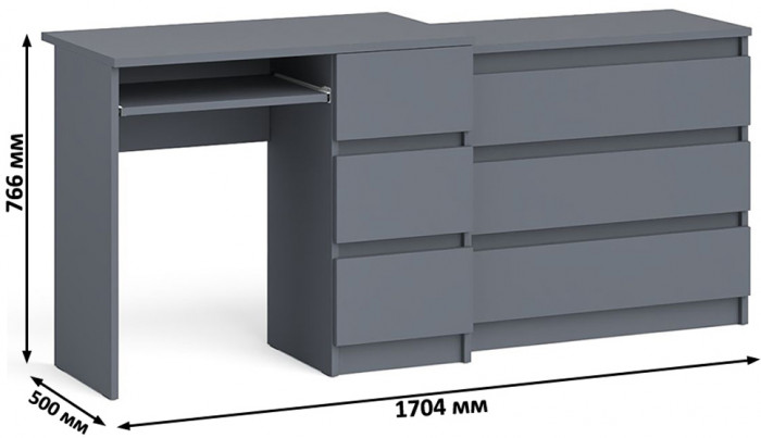 Мори компьютерный стол МС-6 правый + Комод МК800.1, графит
