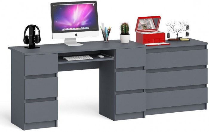Мори Стол компьютерный МС-2 + Комод МК800.1, цвет графит, ШхГхВ 215,8х50х76,6 см., универсальная сборка