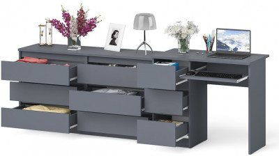 Мори Стол компьютерный МС-6 левый + Комод МК1380.6, цвет графит, ШхГхВ 228х50х76,6 см., выдвижные ящики слева, НЕ универсальная сборка