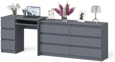 Мори Стол компьютерный МС-6 левый + Комод МК1380.6, цвет графит, ШхГхВ 228х50х76,6 см., выдвижные ящики слева, НЕ универсальная сборка
