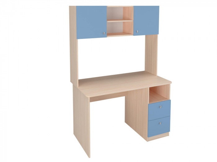 Стол письменный с надстройкой Дуб молочный/Голубой