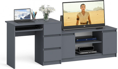 Мори Стол компьютерный МС-6 правый + Тумба МТВ1200.1, цвет графит, ШхГхВ 210,4х50х76,6 см., выдвижные ящики справа, НЕ универсальная сборка