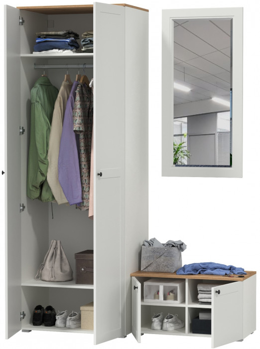 Остин Прихожая 18, цвет белый шагрень/дуб крафт золотой, ШхГхВ 160х54,3х229,6 см., универсальная сборка