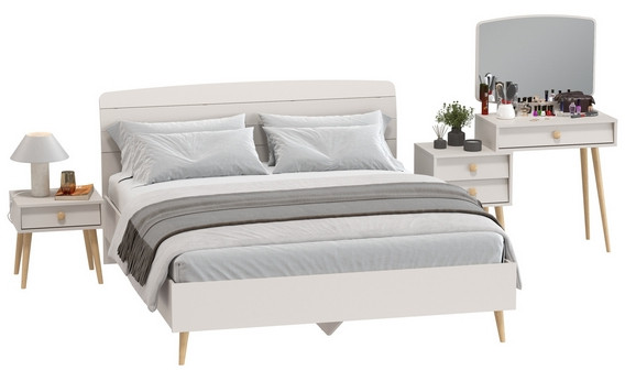 Афина Спальня Кровать 1600 + Трюмо + Тумба, кашемир серый