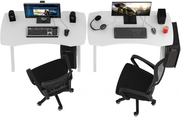 Два игровых стола Мебель--24 GT-2310 + два кресла компьютерных 103 чёрных, белый